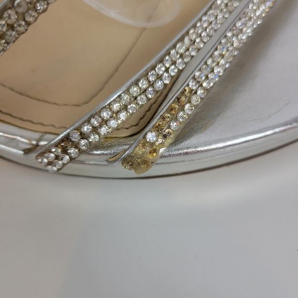 Nina Womens Heels Size 10 Silver Rhinestone Strappy Gladiator Back Zip - Picture 12 of 12